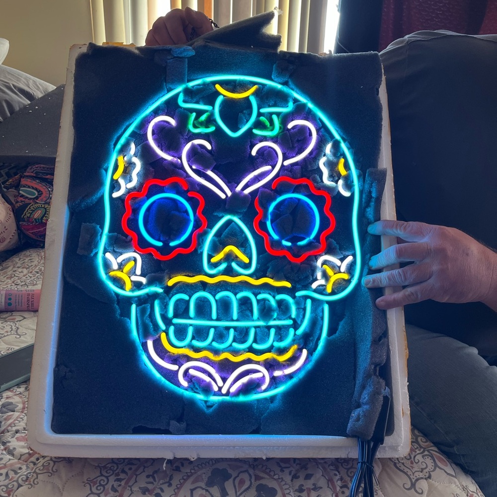 Vibrant Neon Sugar Skull Wall Decor